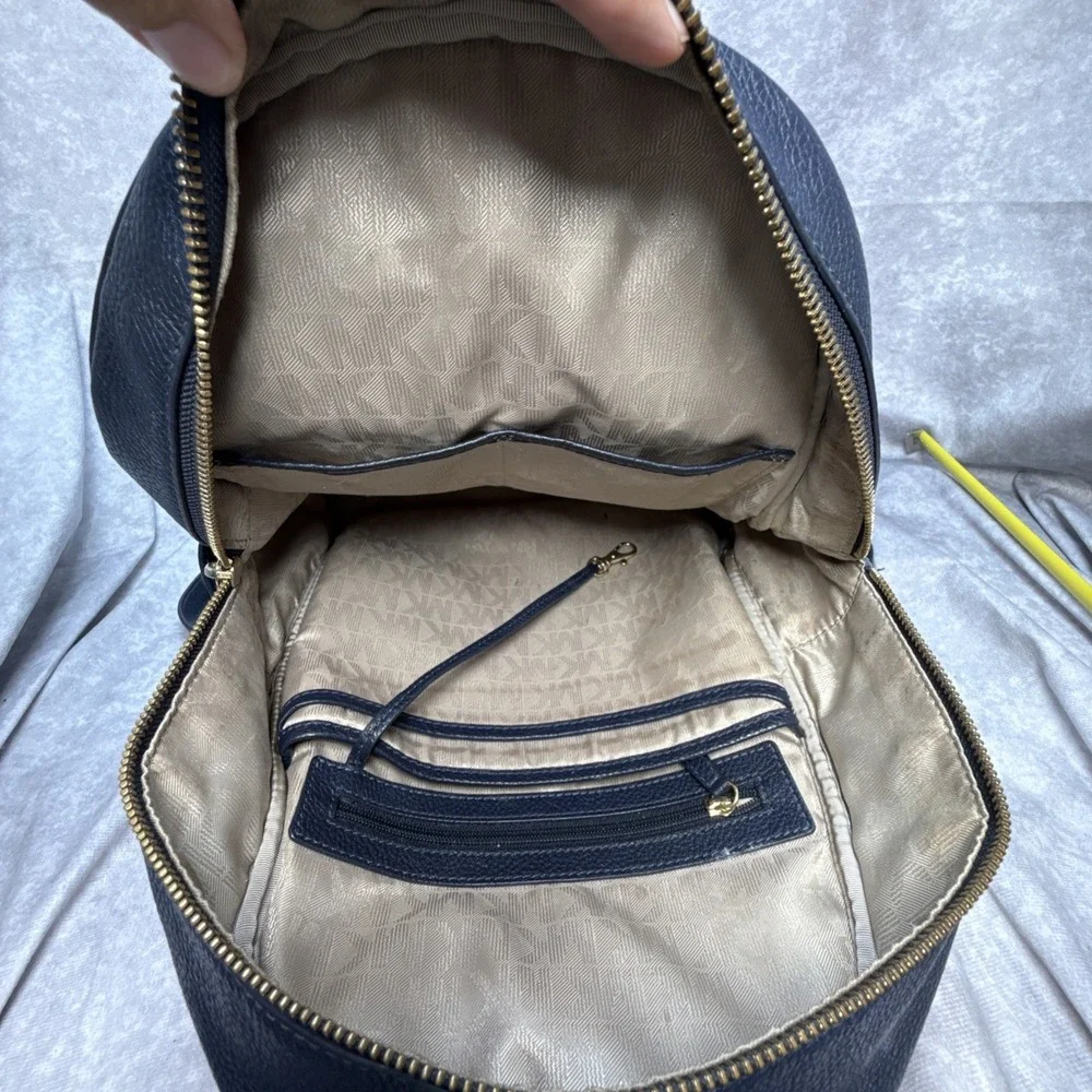 Michael Kors Zip Backpack Large Pebble Leather Navy Blue 14